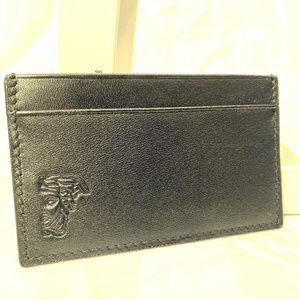 New Versace Collection Card Wallet Black Leather